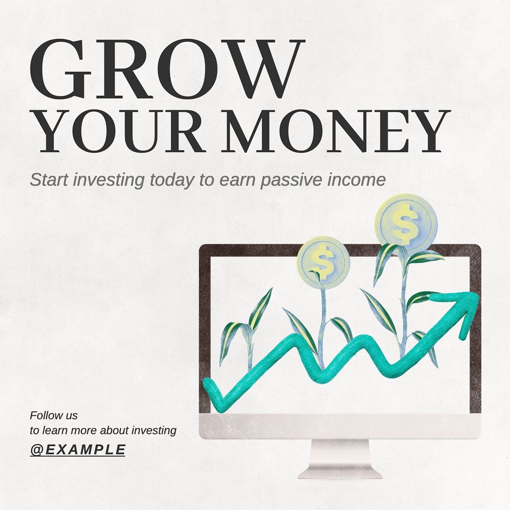 Grow your money Instagram post template, editable text