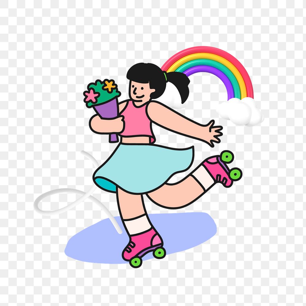 Doodle woman rollerblading png, transparent background