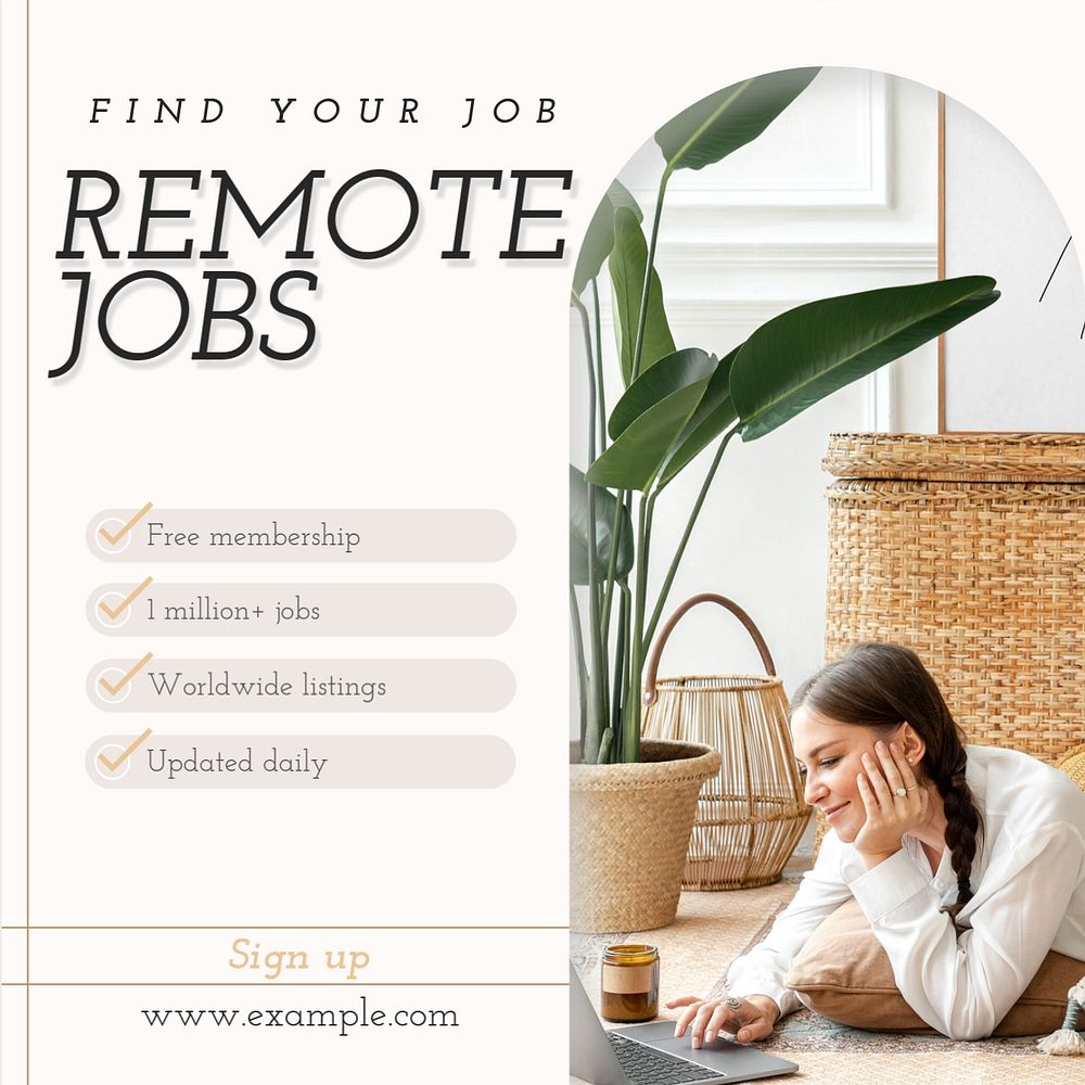 Remote jobs Instagram post template, editable text