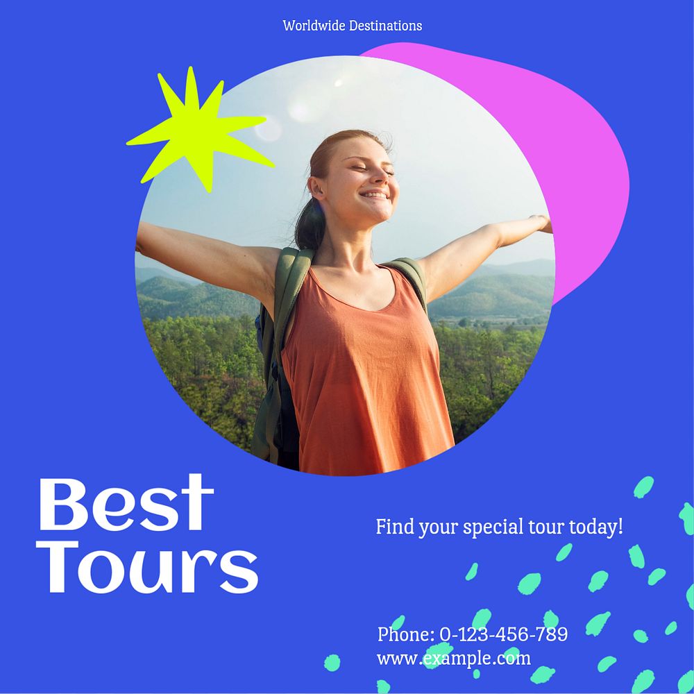 Tour agency  Instagram post template, editable text