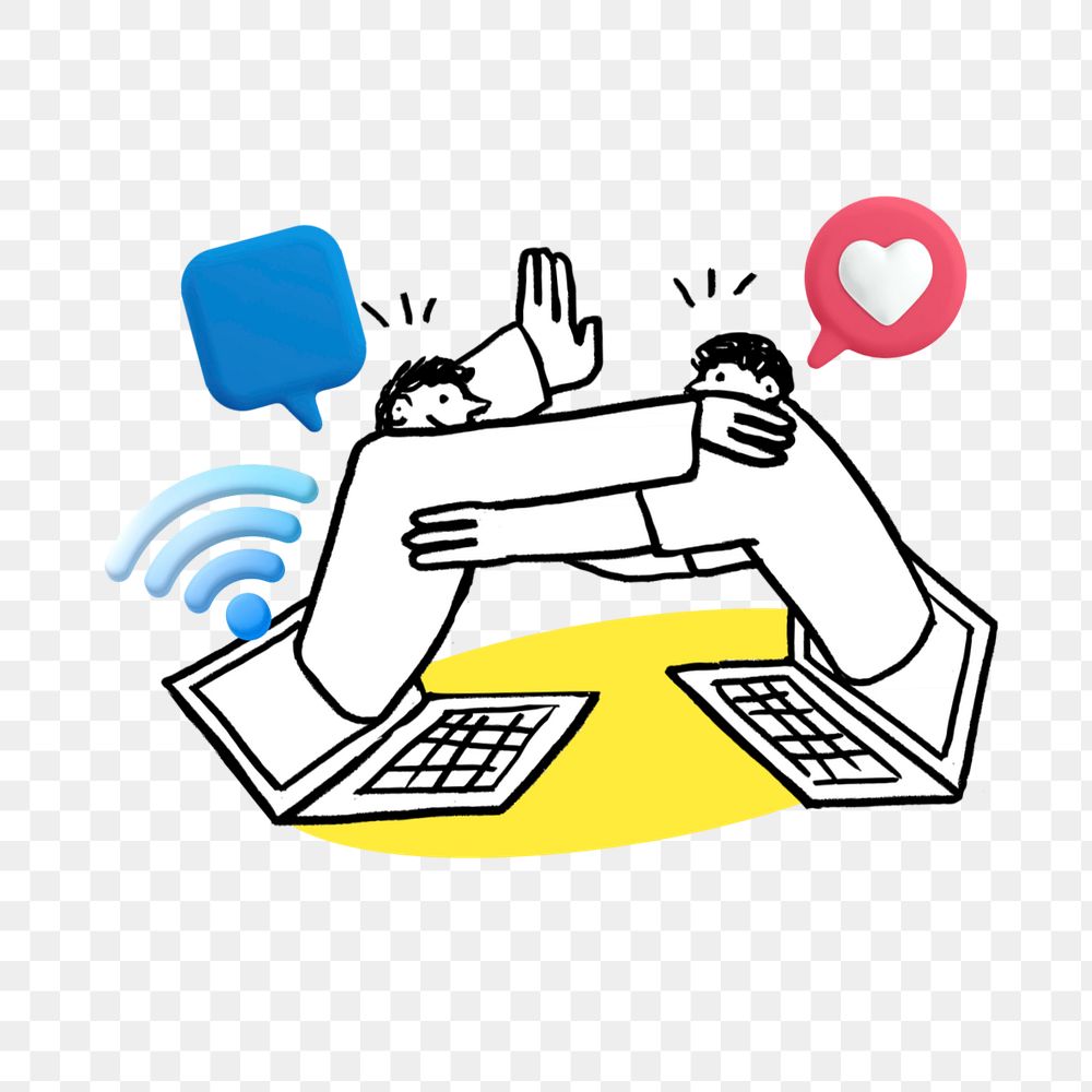 Doodle people online connection png, transparent background