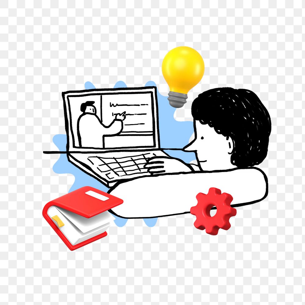 Doodle online learning course png, transparent background