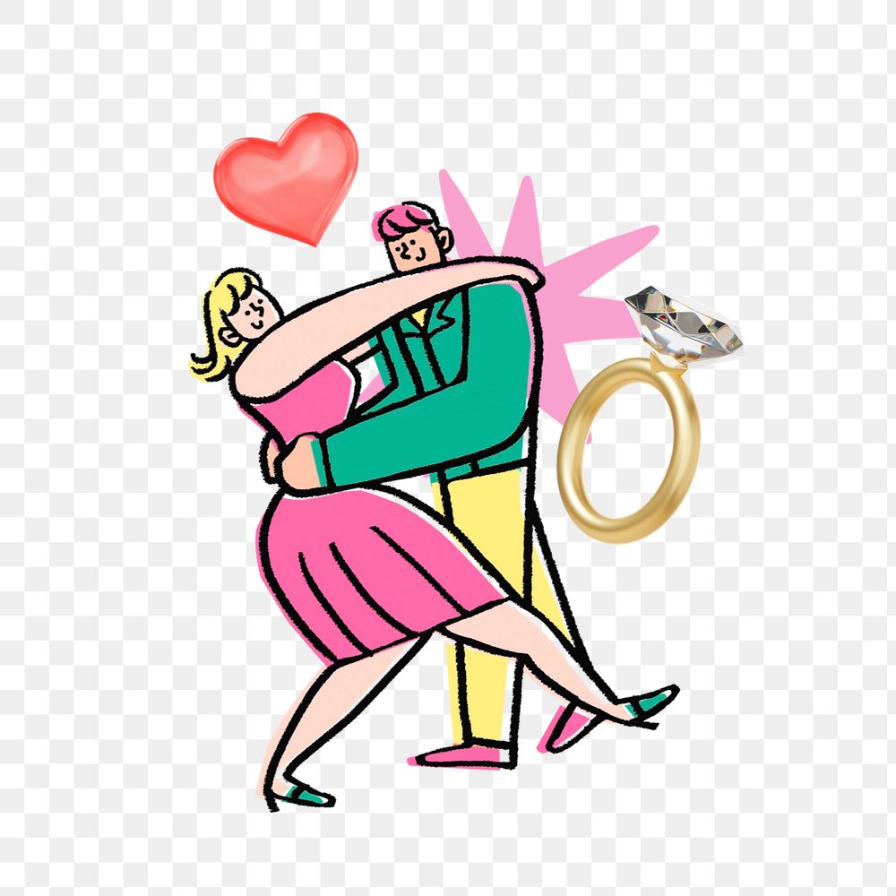 Doodle couple dancing png, transparent background