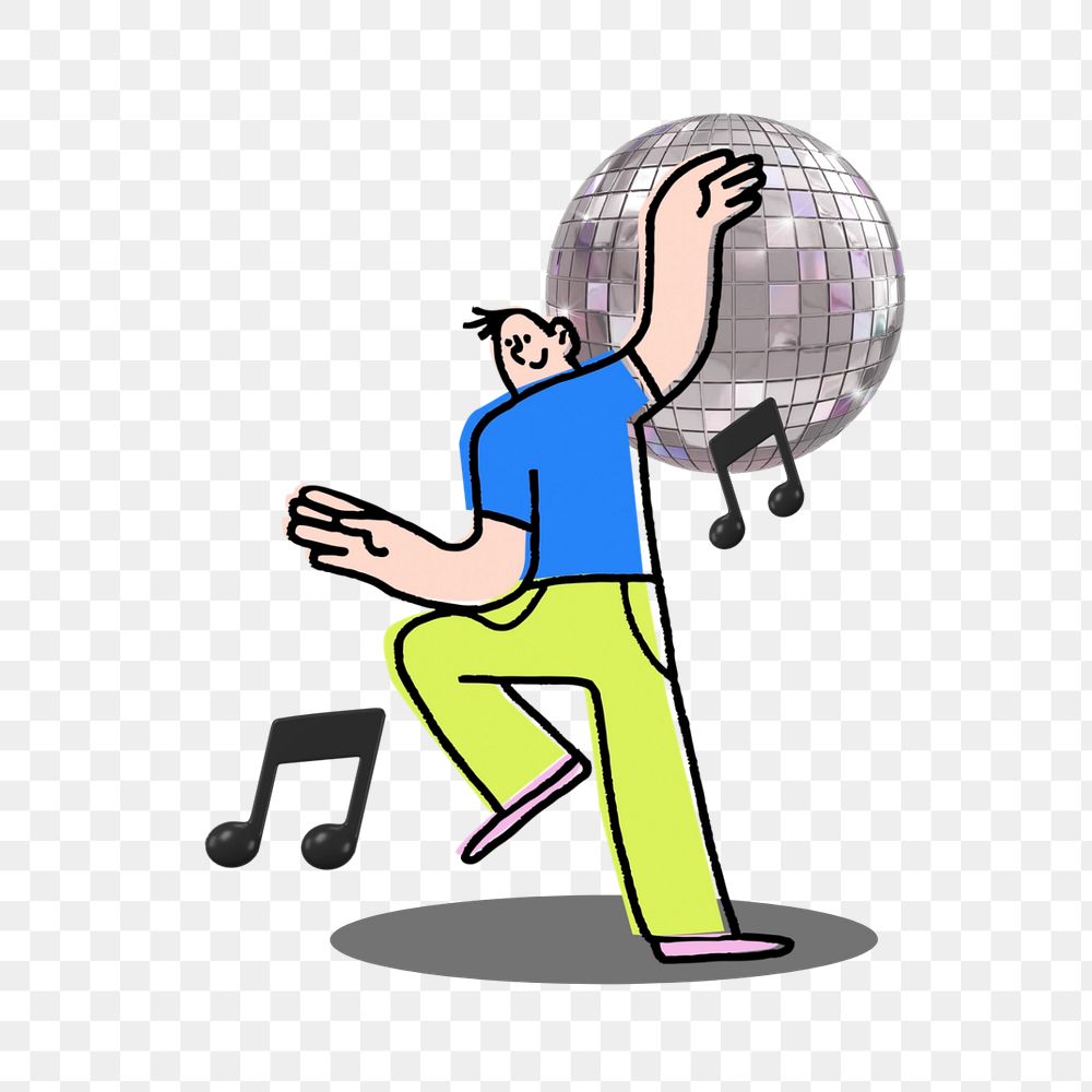 Doodle dancing disco party png, transparent background