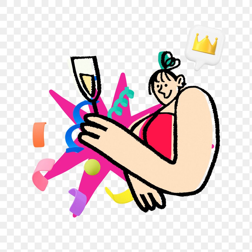 Doodle celebration party png, transparent background