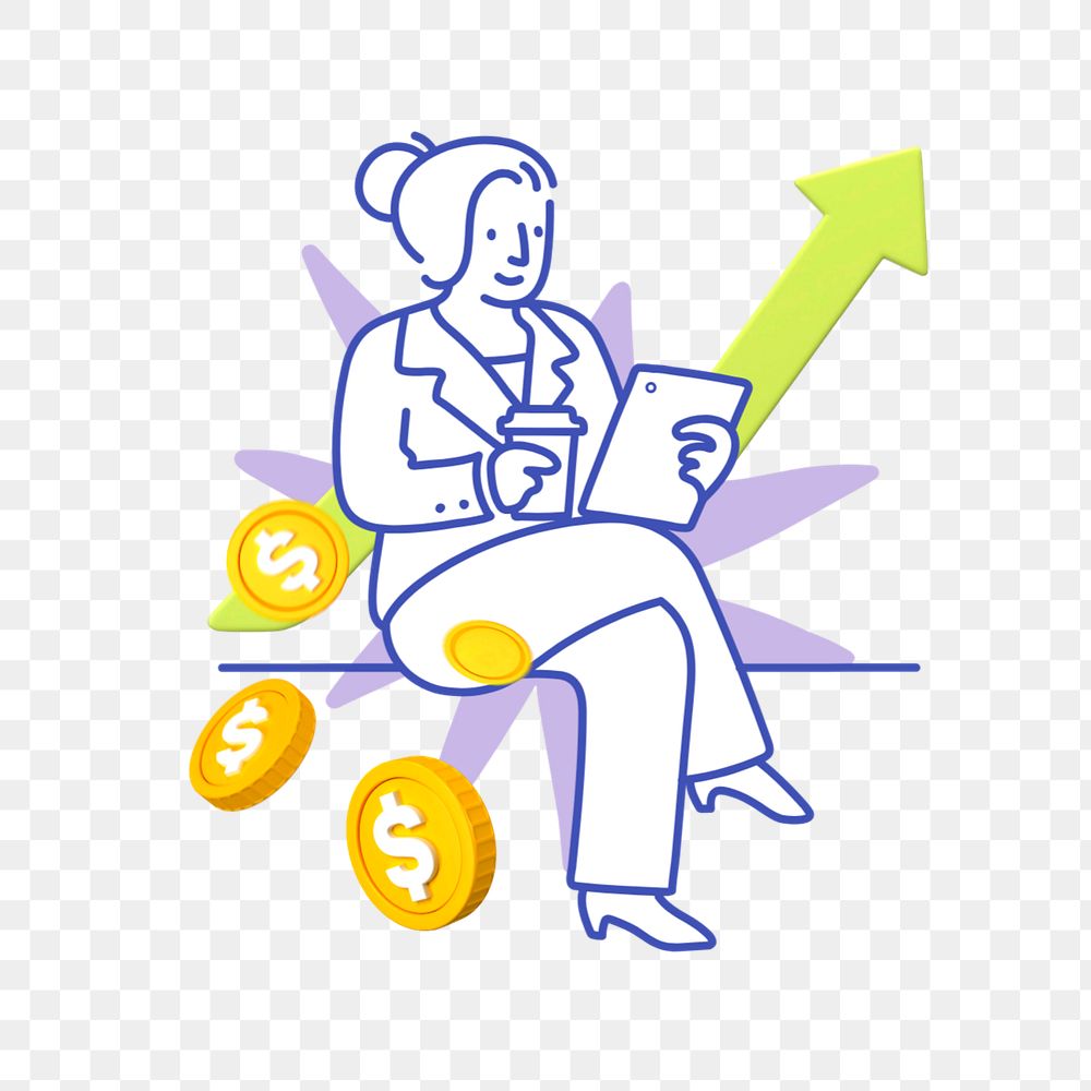 Doodle women investment png, transparent background