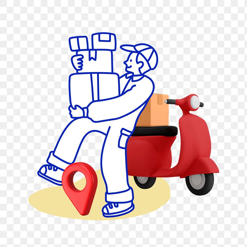 Doodle delivery online shopping png, transparent background