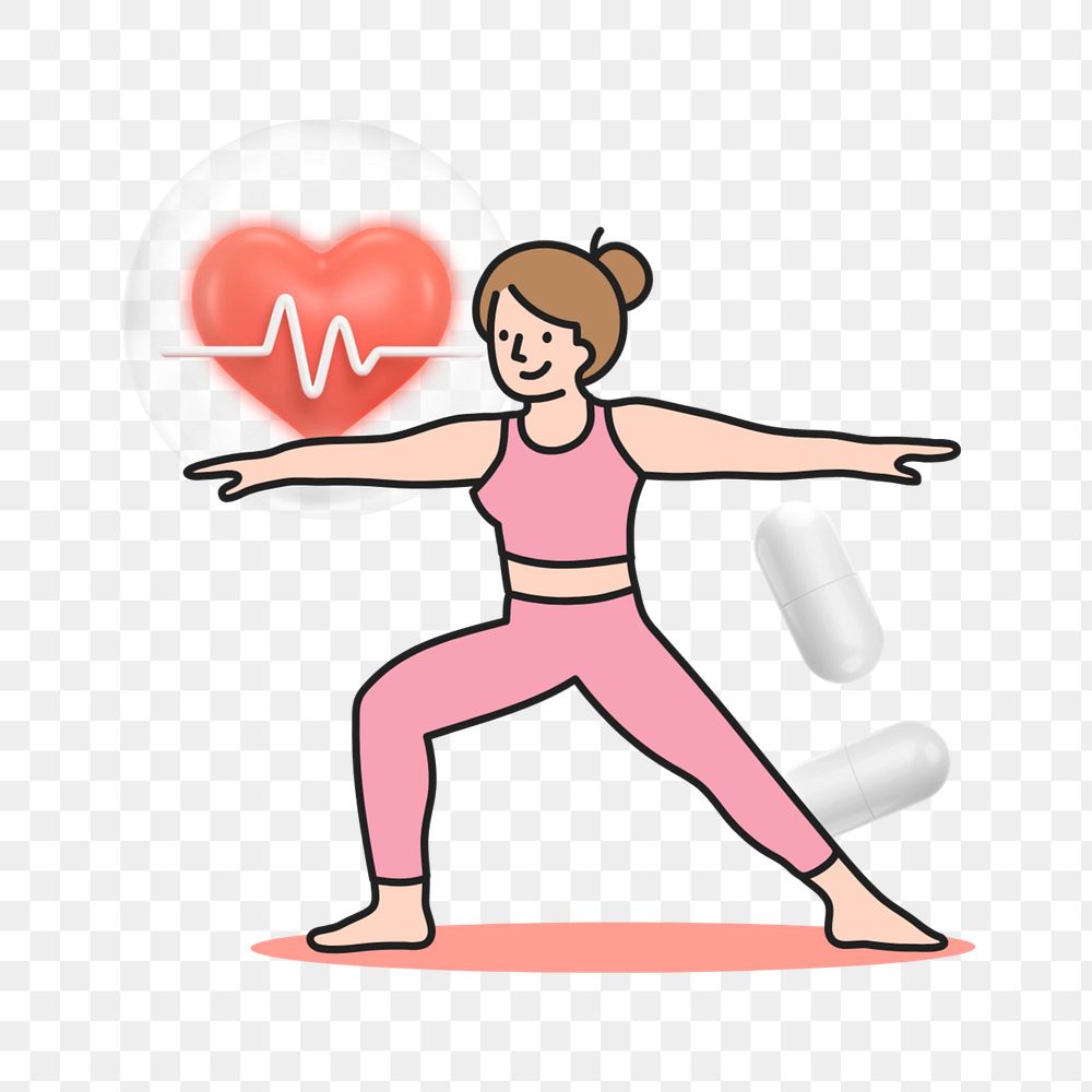 Doodle woman yoga png, transparent background