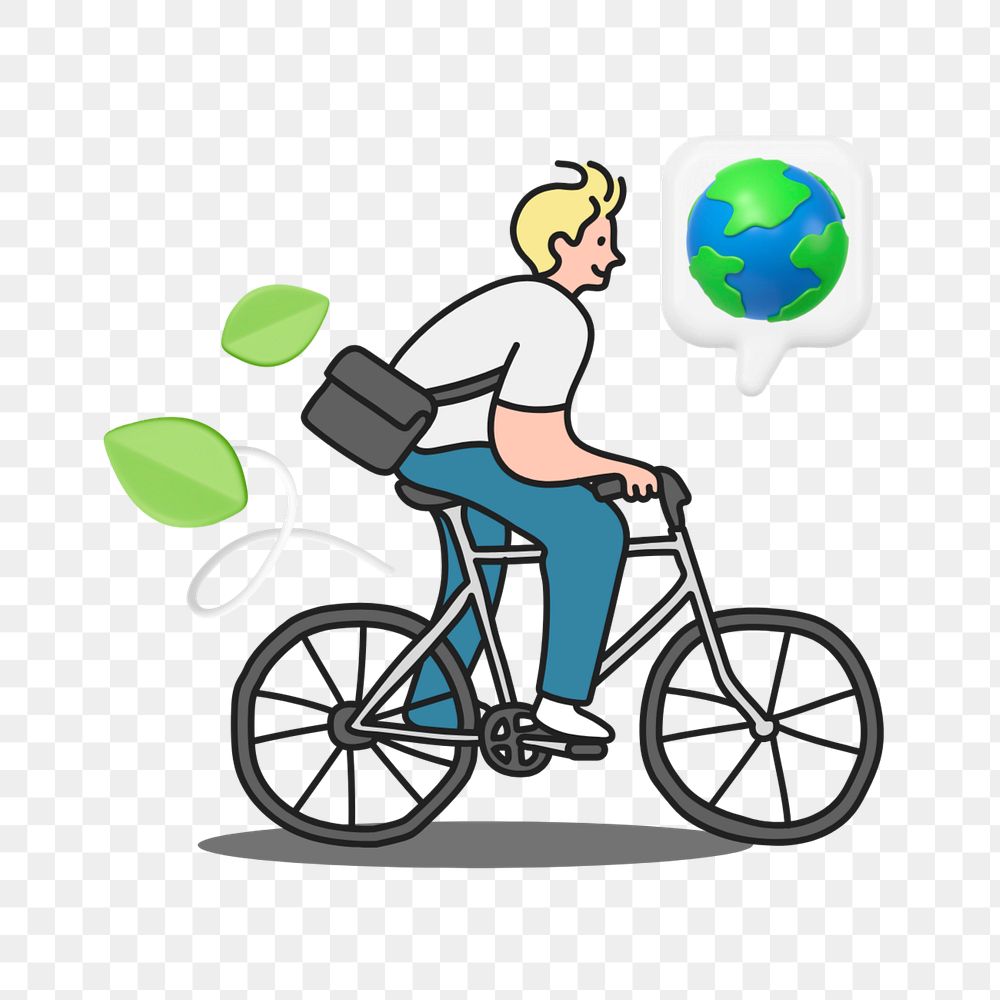 Doodle man on bicycle png, transparent background