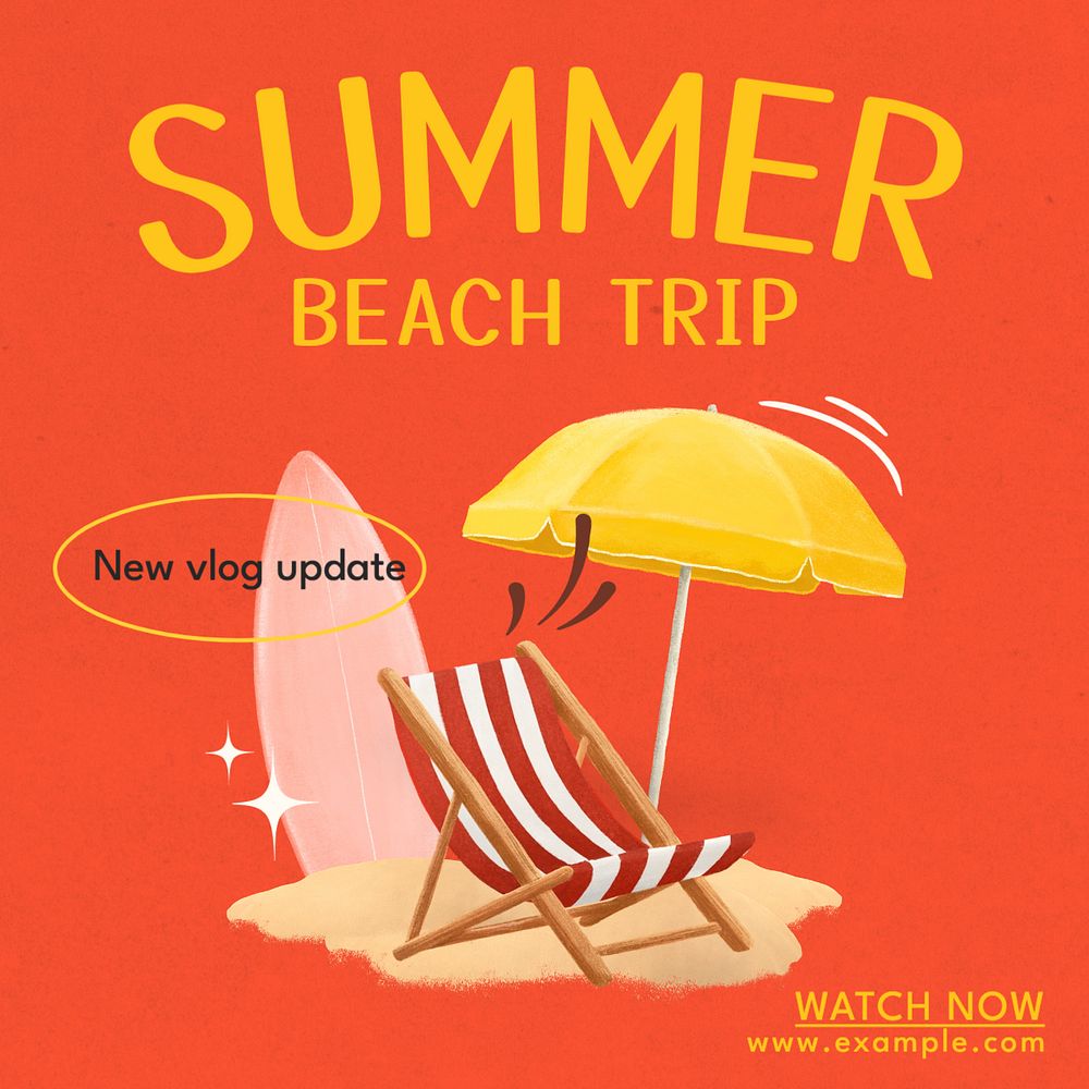 Summer beach trip Instagram post template, editable text