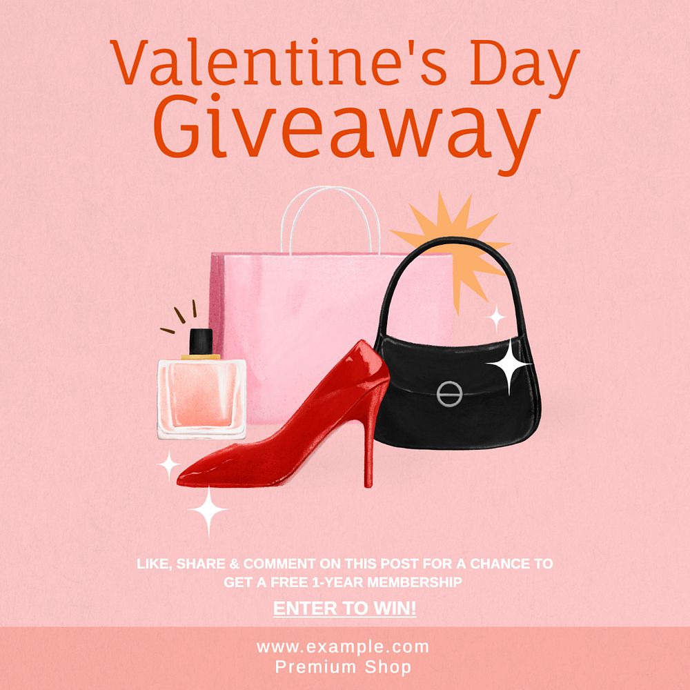 Valentine's day giveaway Instagram post template, editable text