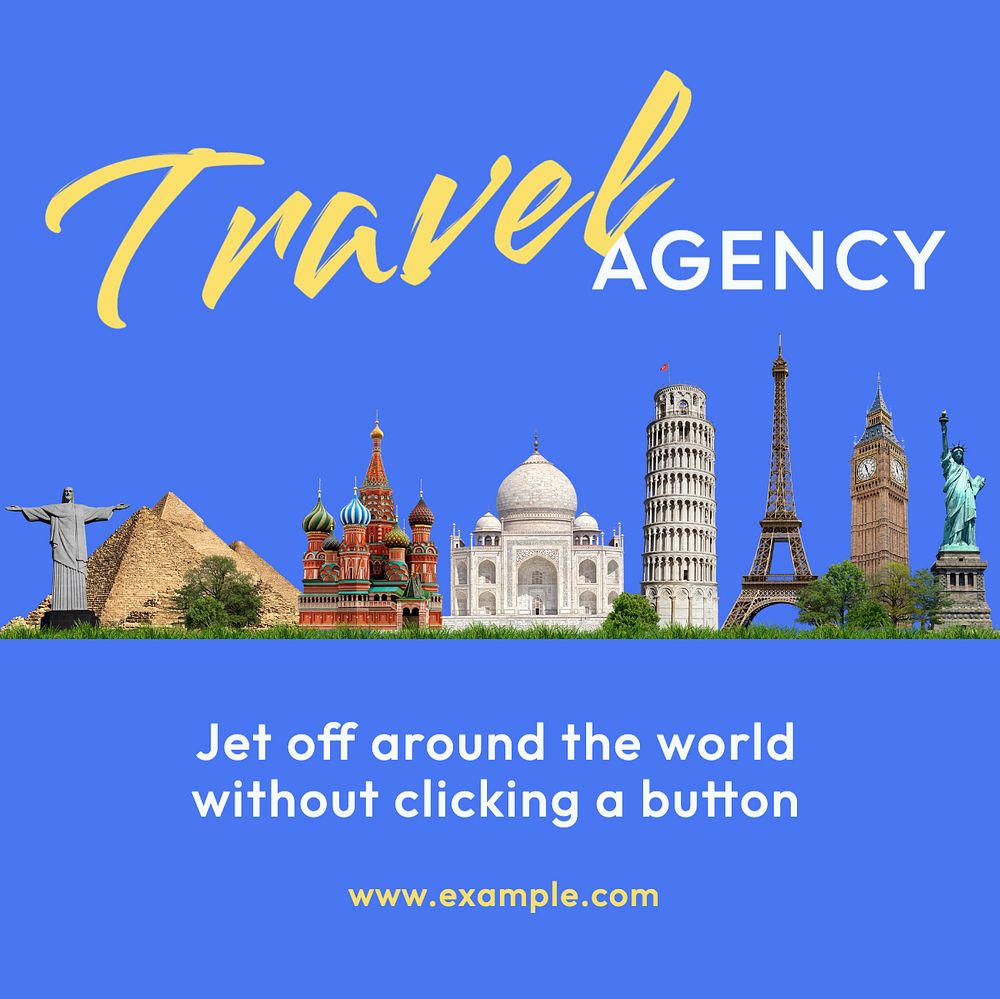 Travel agency Instagram post template, editable text