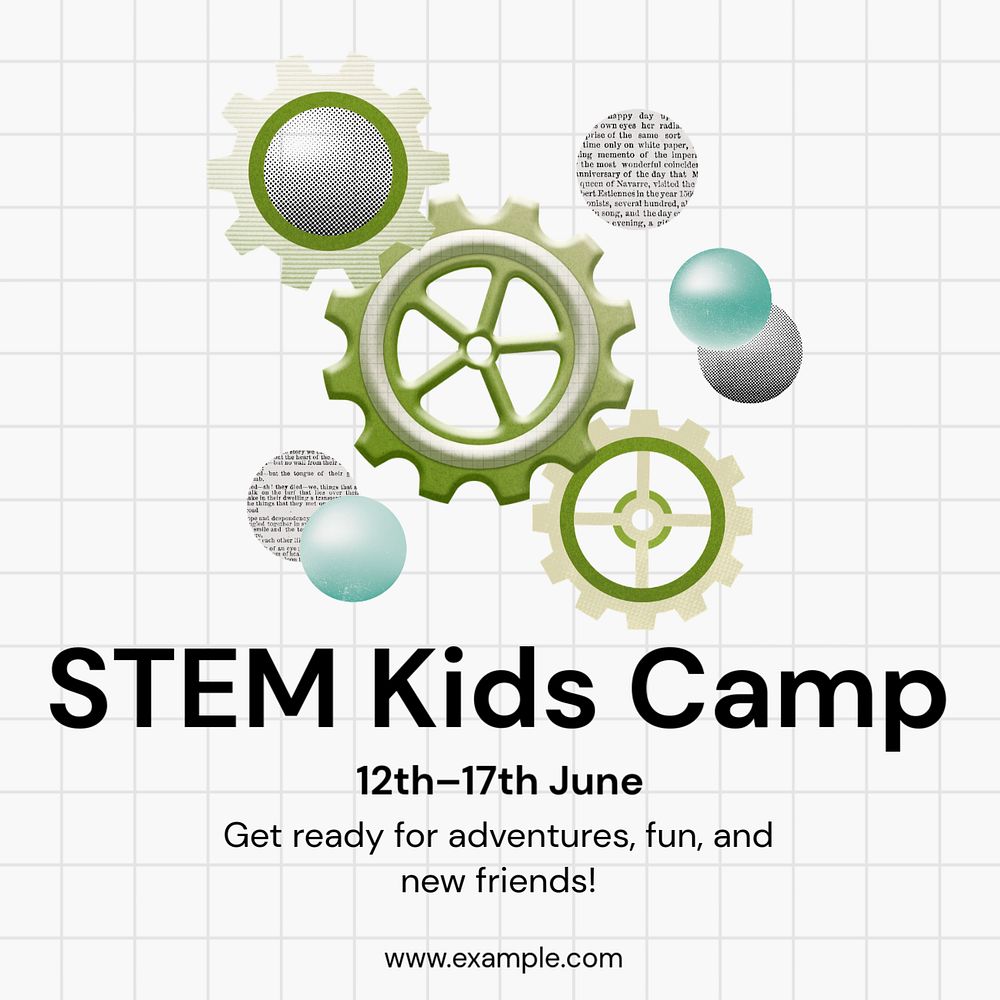 STEM kids camp Instagram post template, editable text