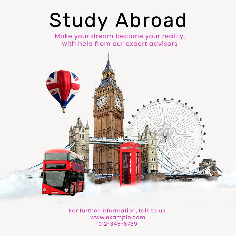 Study abroad Instagram post template, editable text