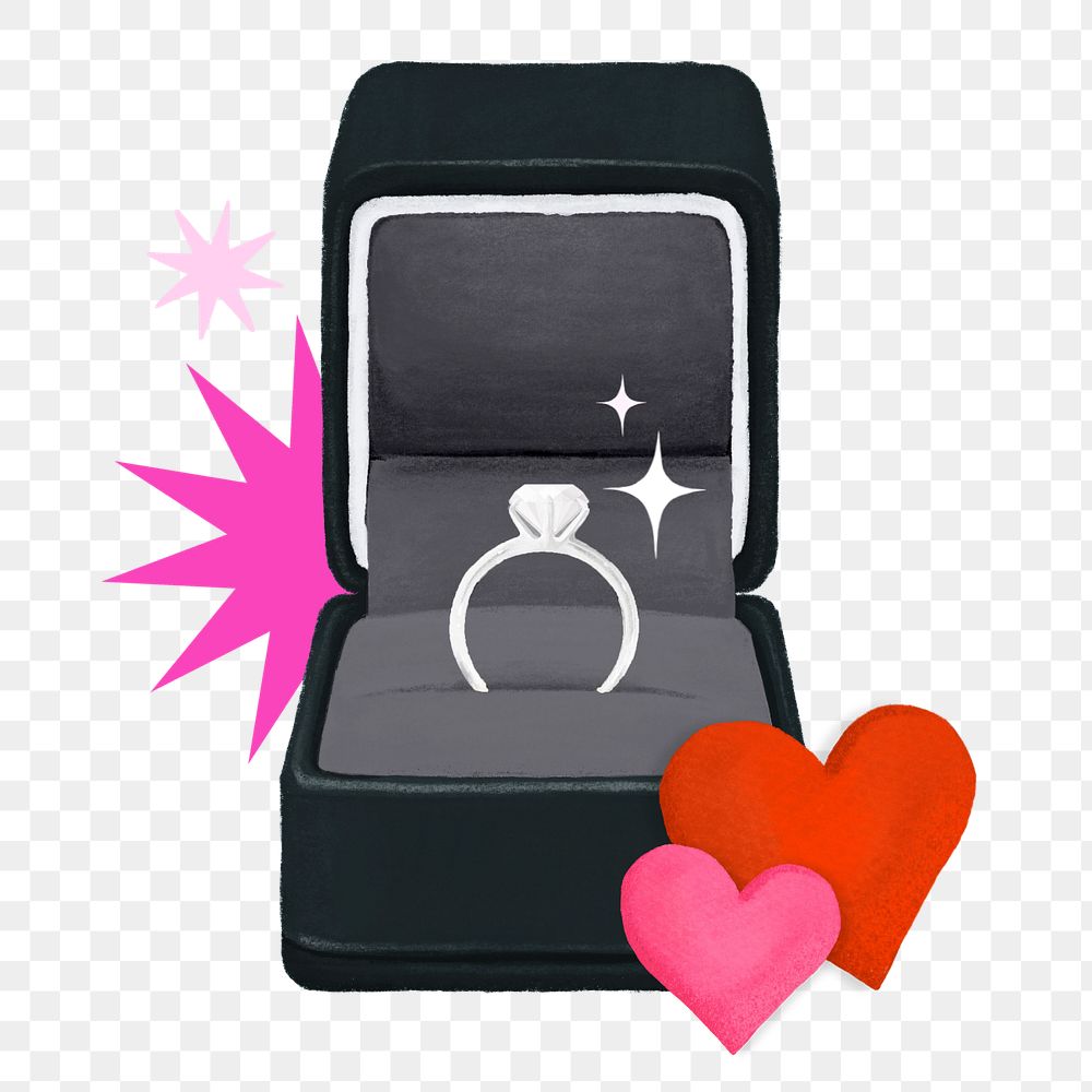 Wedding diamond ring png, black velvet box illustration, editable design