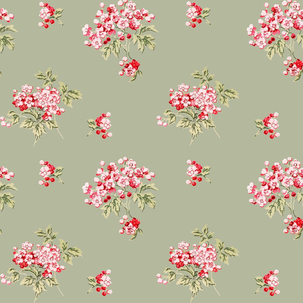 Cherry blossom pattern, green background