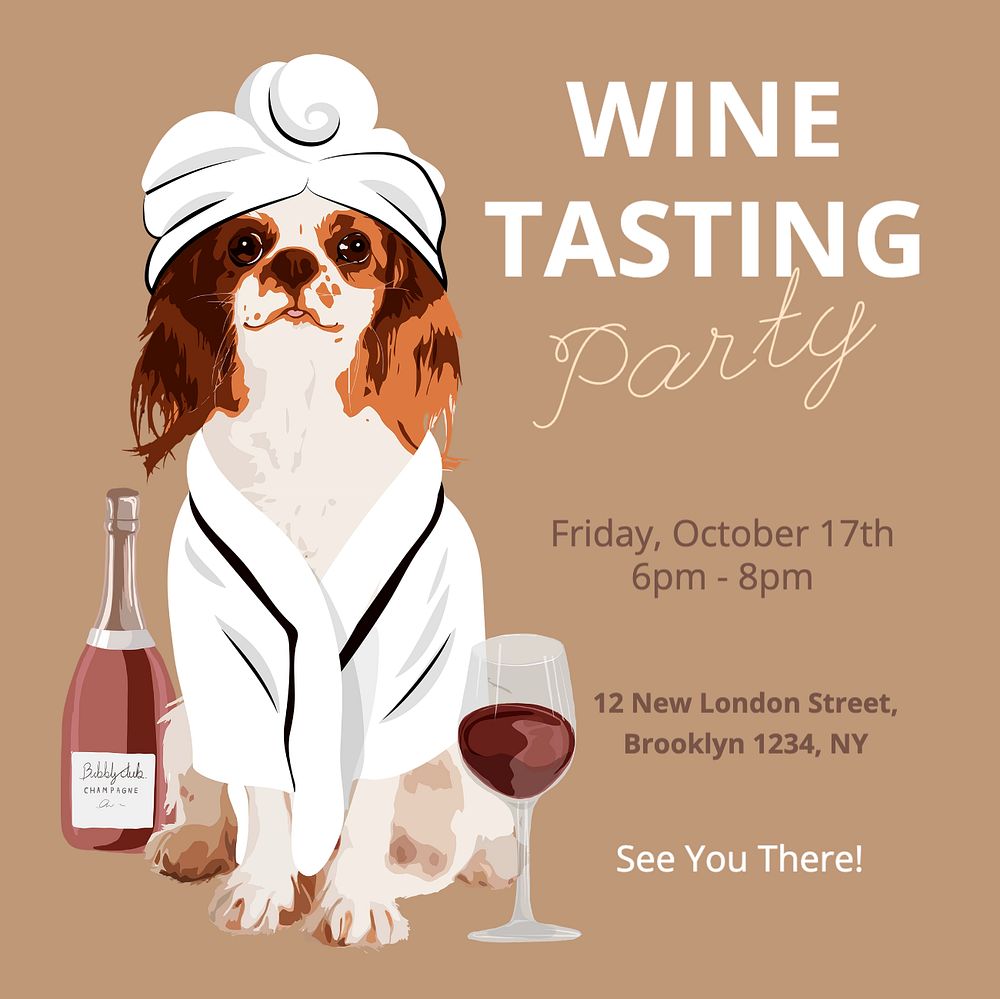 Wine tasting party Instagram post template, editable text