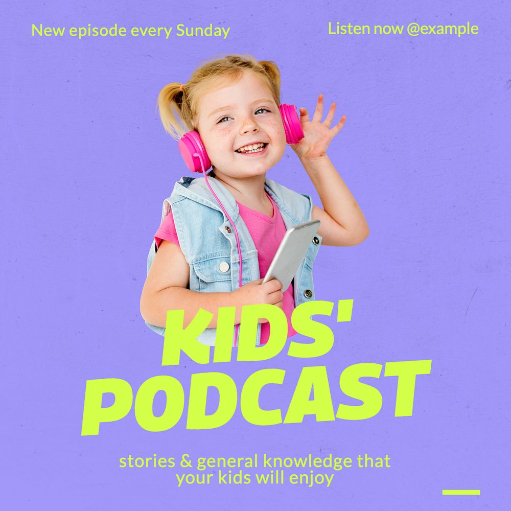 Kids' podcast Instagram post template, editable text