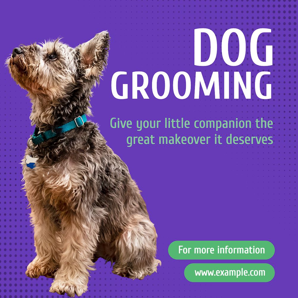 Dog grooming Instagram post template, editable text