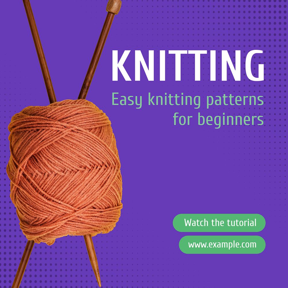 Knitting Instagram post template, editable text