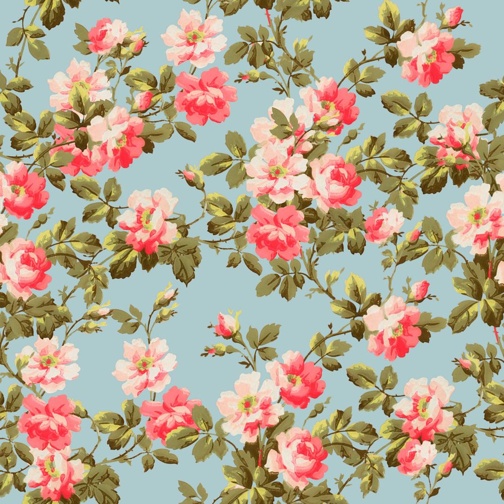 Vintage floral pattern, blue background