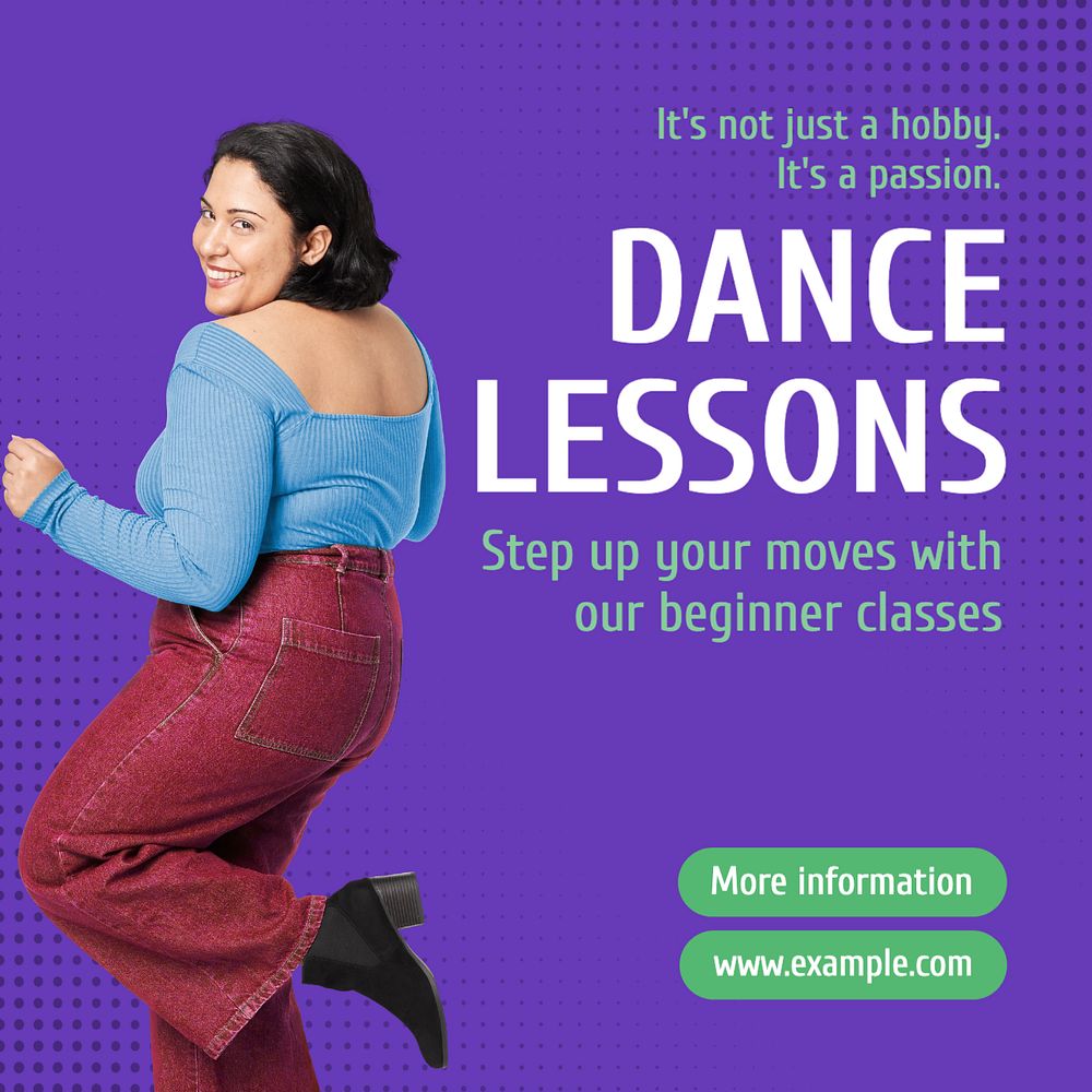 Dance lessons Instagram post template, editable text