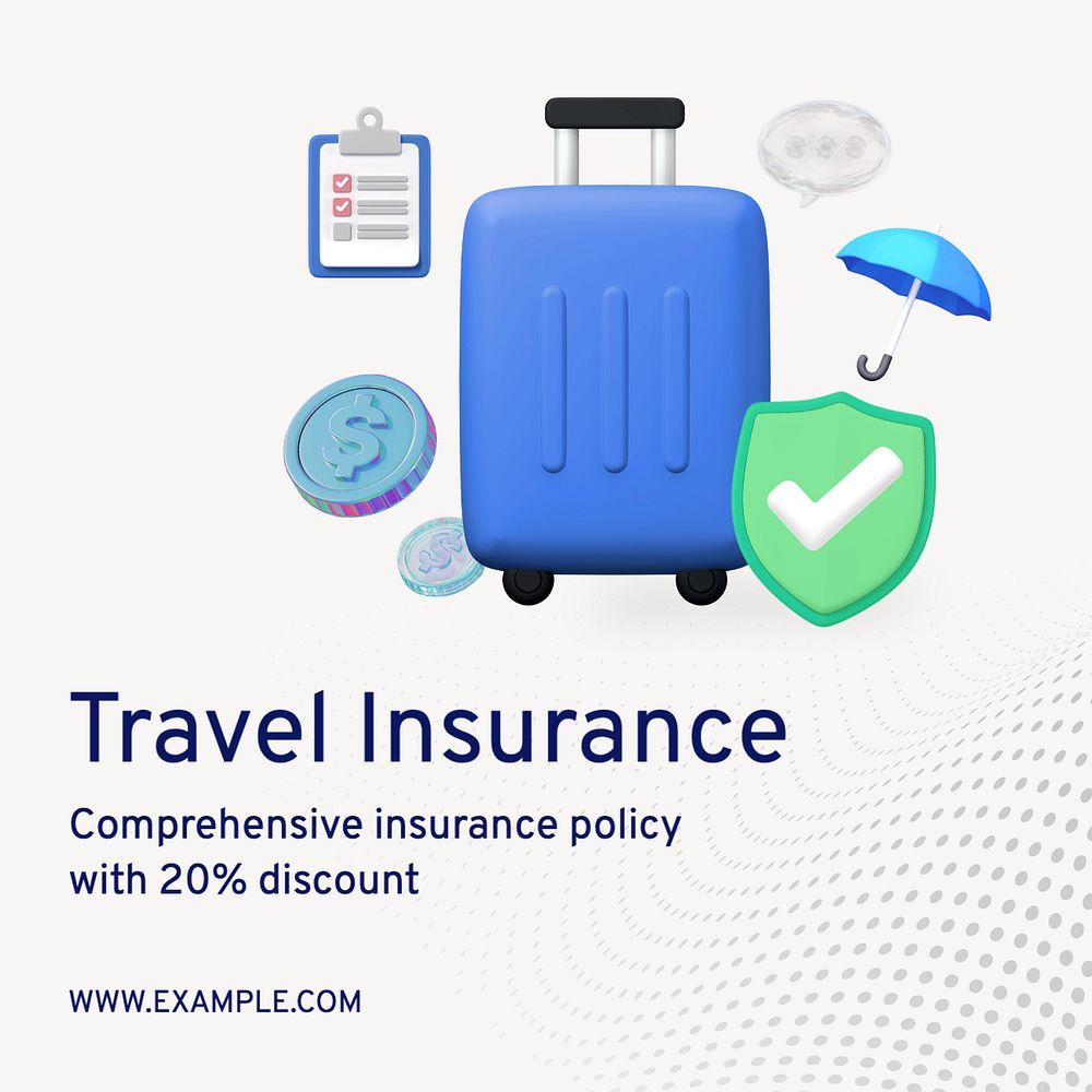 Travel insurance Instagram post template, editable text