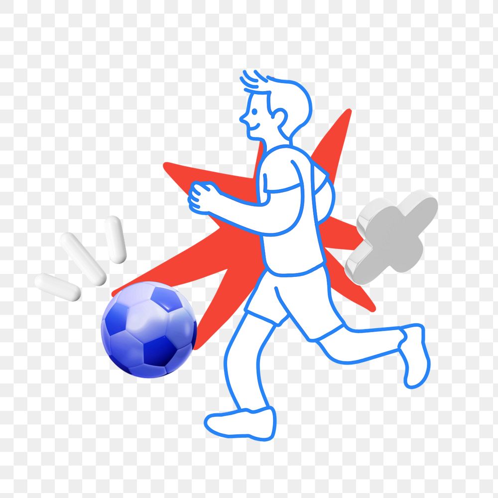 Doodle man playing football png, transparent background