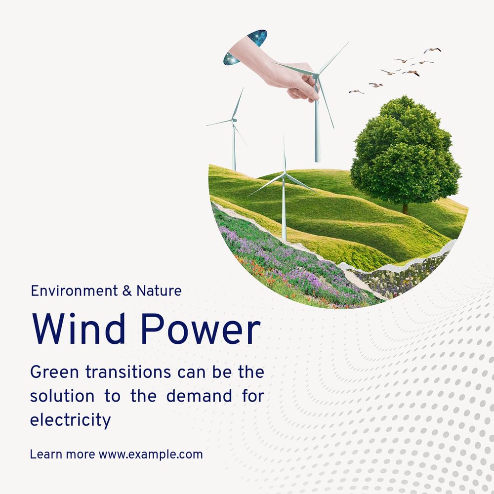 Wind power Instagram post template, editable text