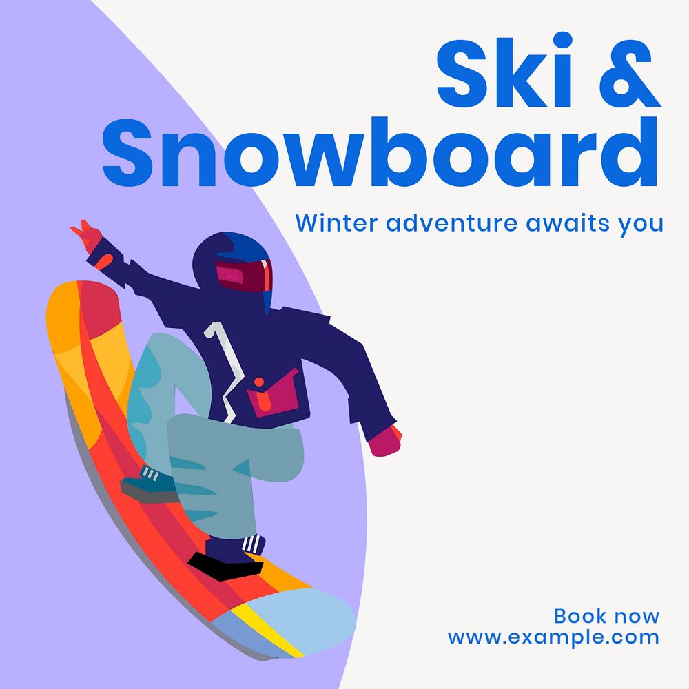 Ski & snowboard Instagram post template, editable text