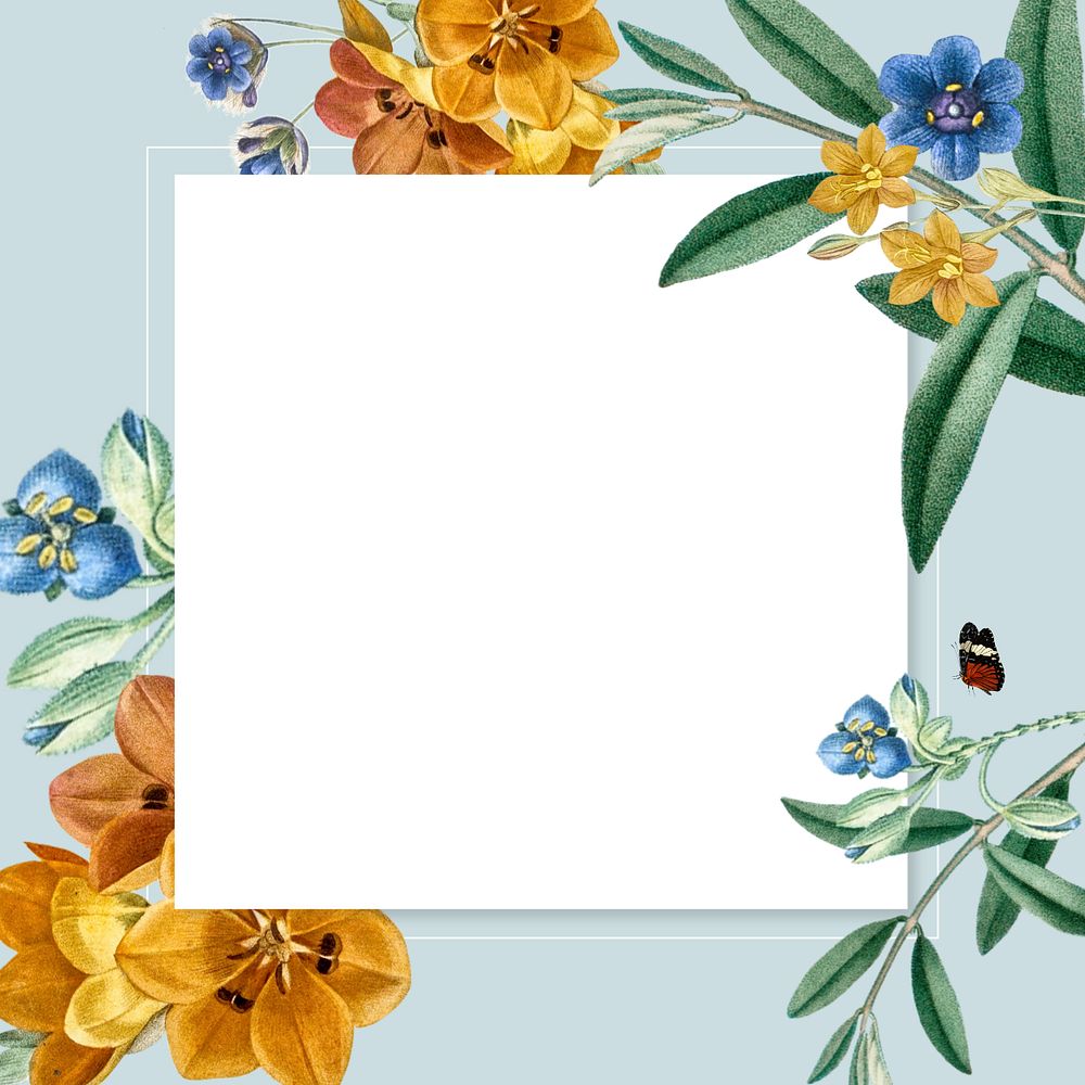 Floral frame background, editable blue design