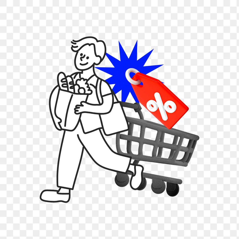 Doodle man discount grocery png, transparent background