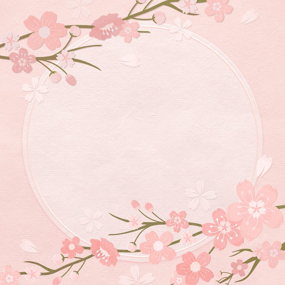 Pastel flower border, round shape, editable design