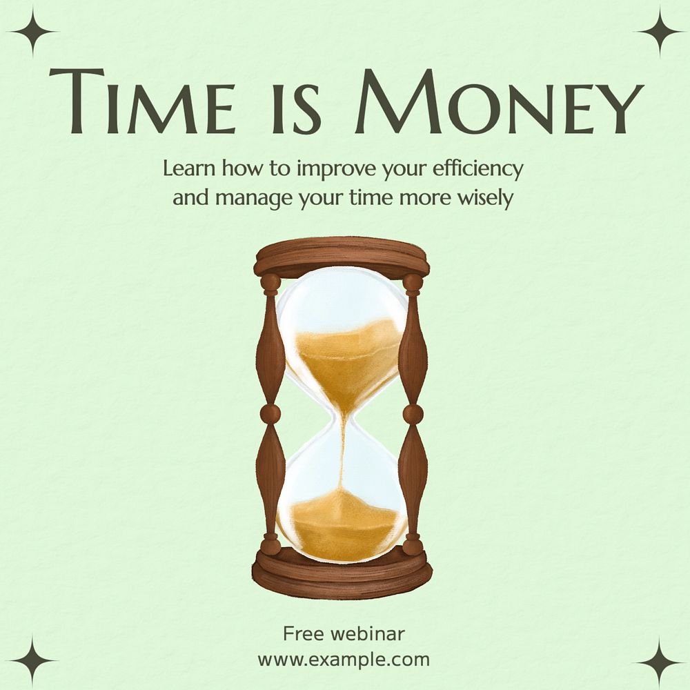 Time is money Instagram post template, editable text