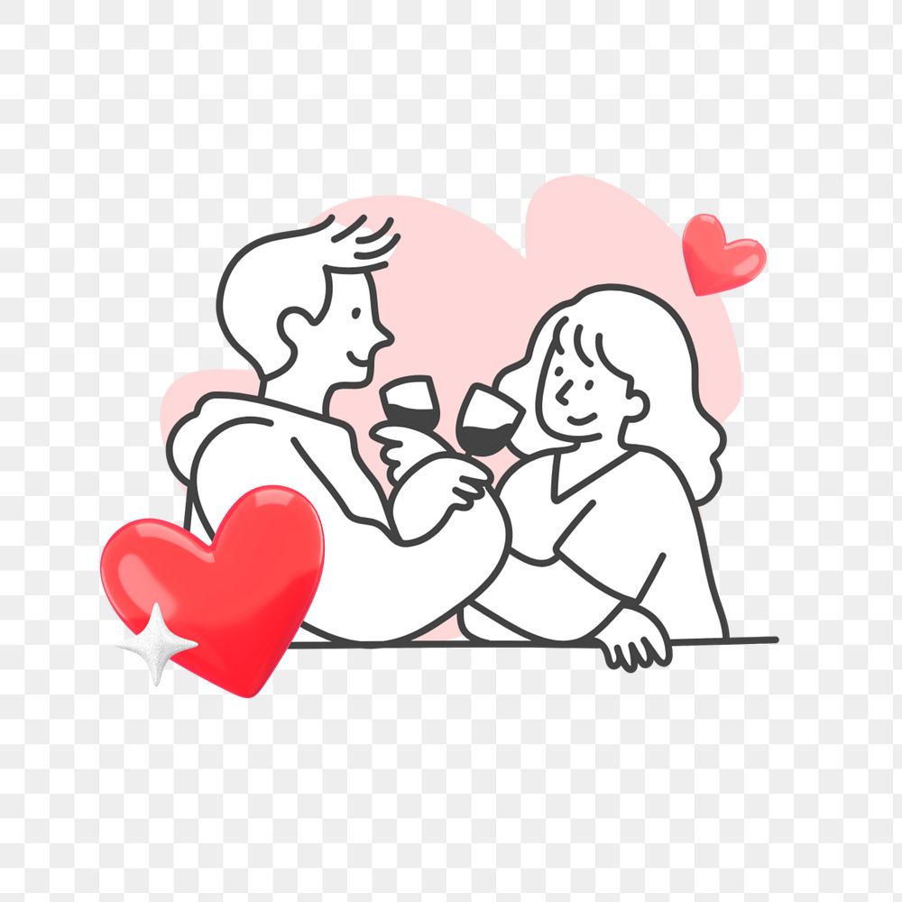 Doodle couple dating png, transparent background