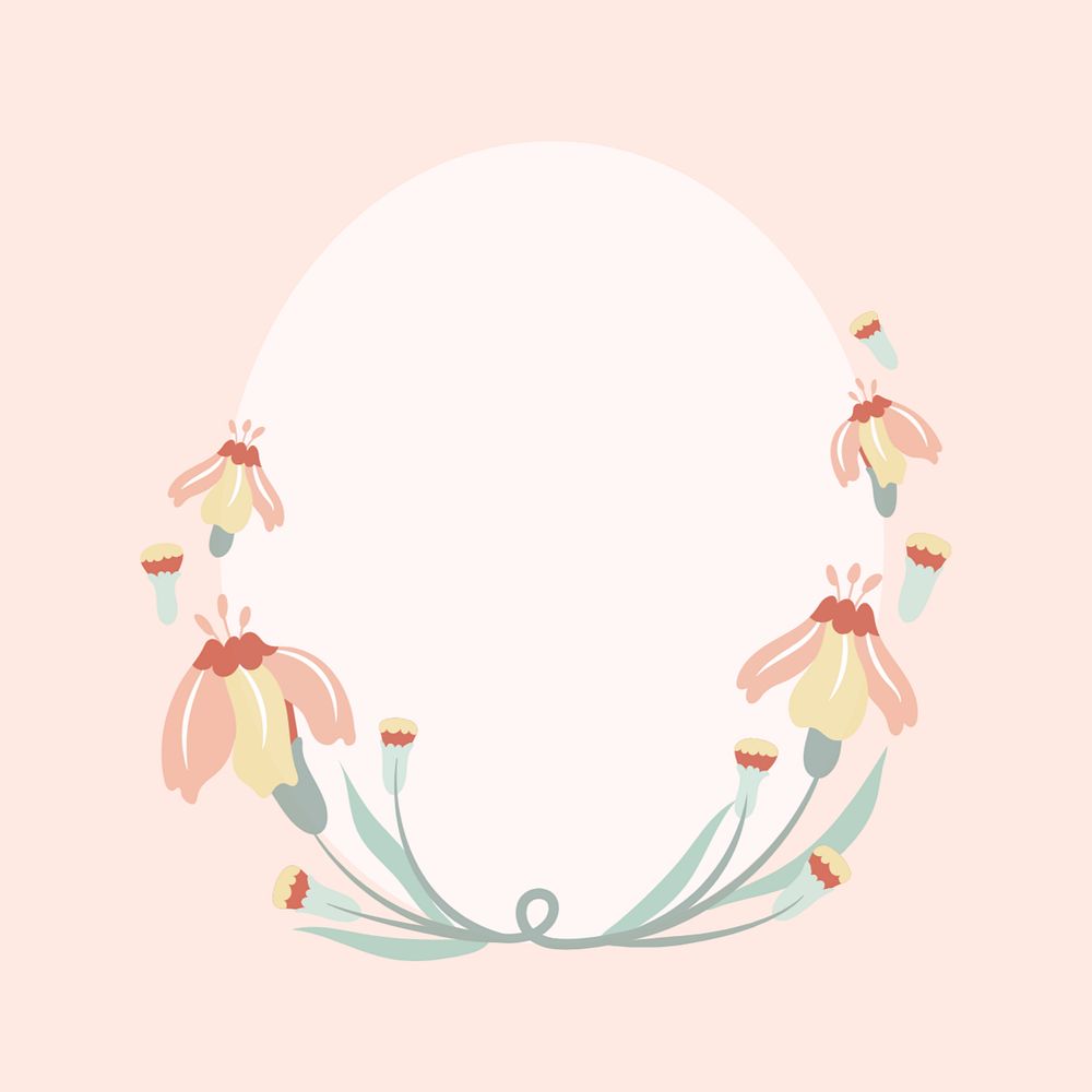 Pastel flower border, oval frame, editable design