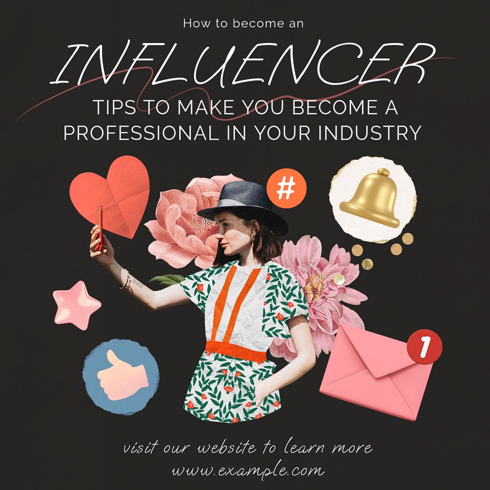 Social media influencer Instagram post template, editable text