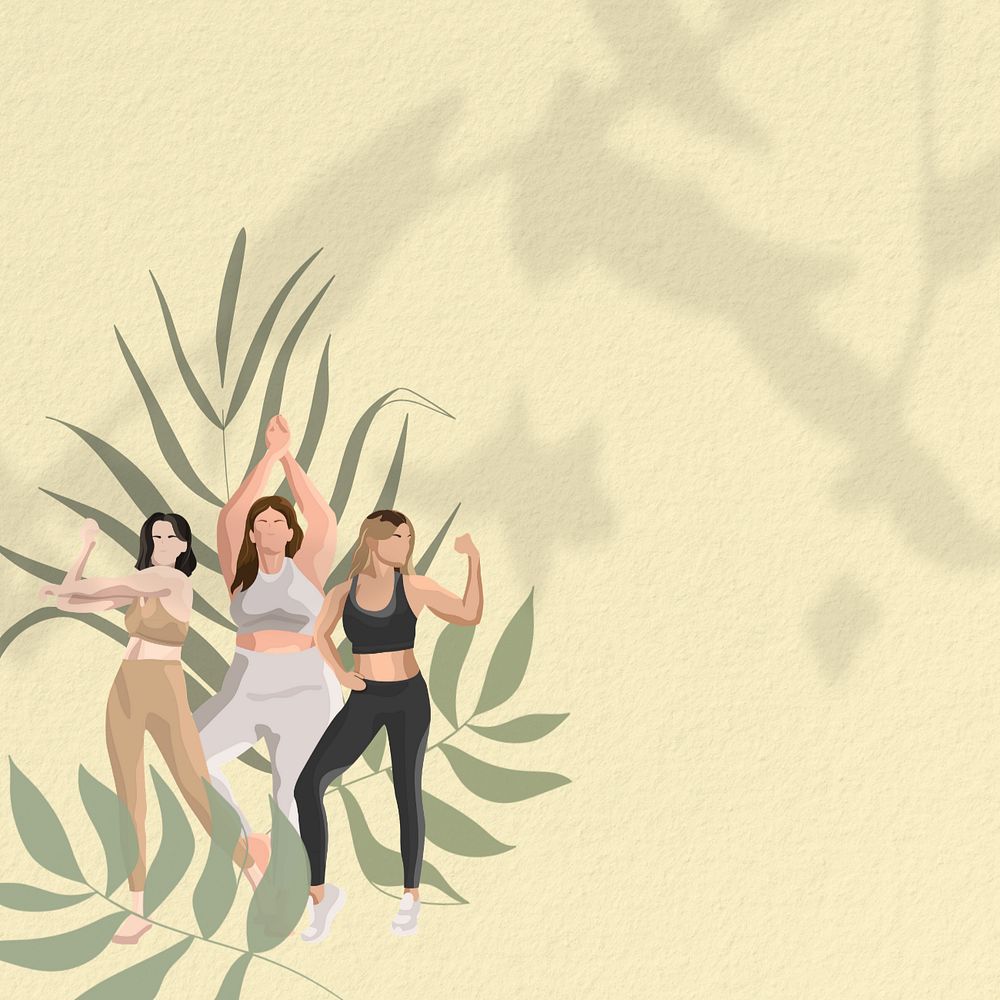 Healthy women pose background, wellness illustration, editable design