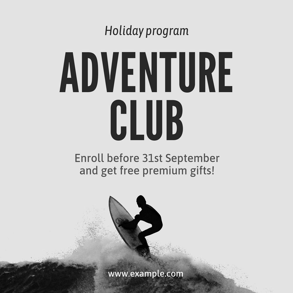 Adventure club Instagram post template, editable text