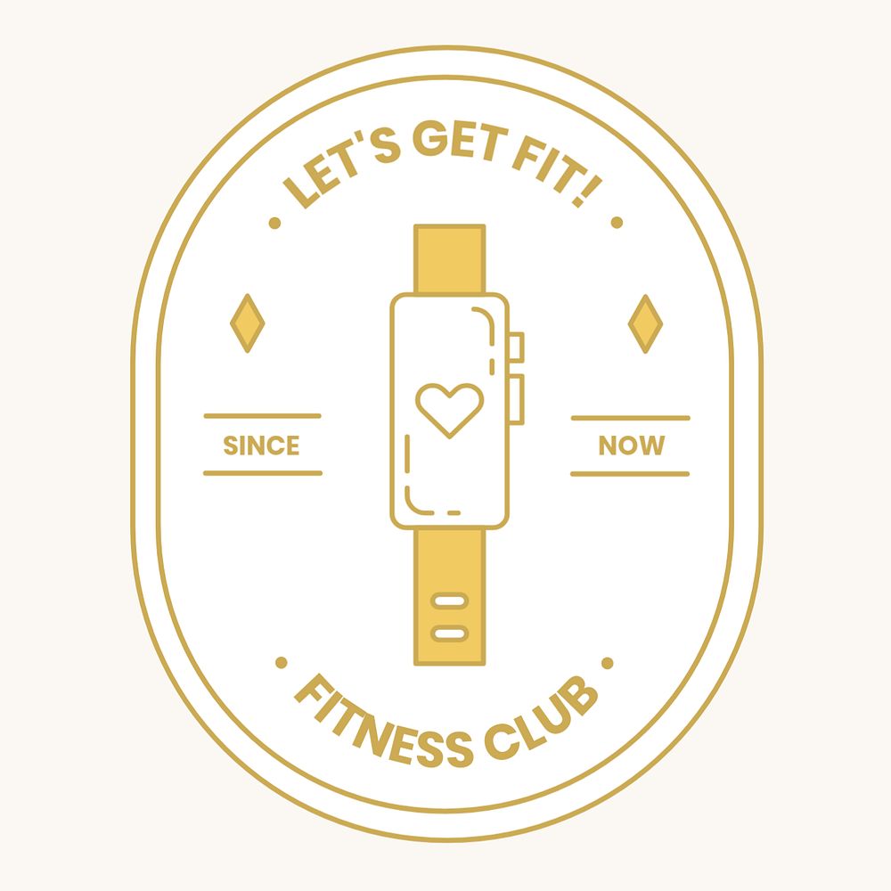 Fitness club logo badge, gold line art editable design