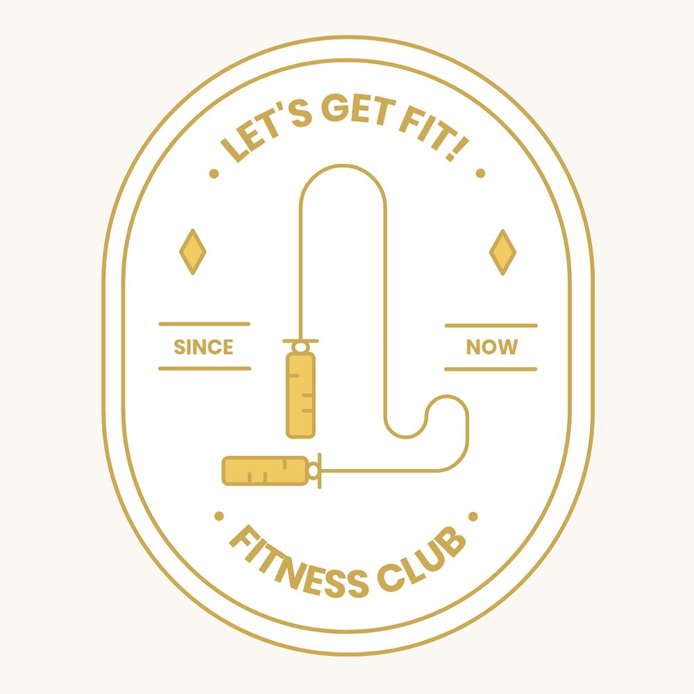 Fitness club logo badge, gold line art editable design