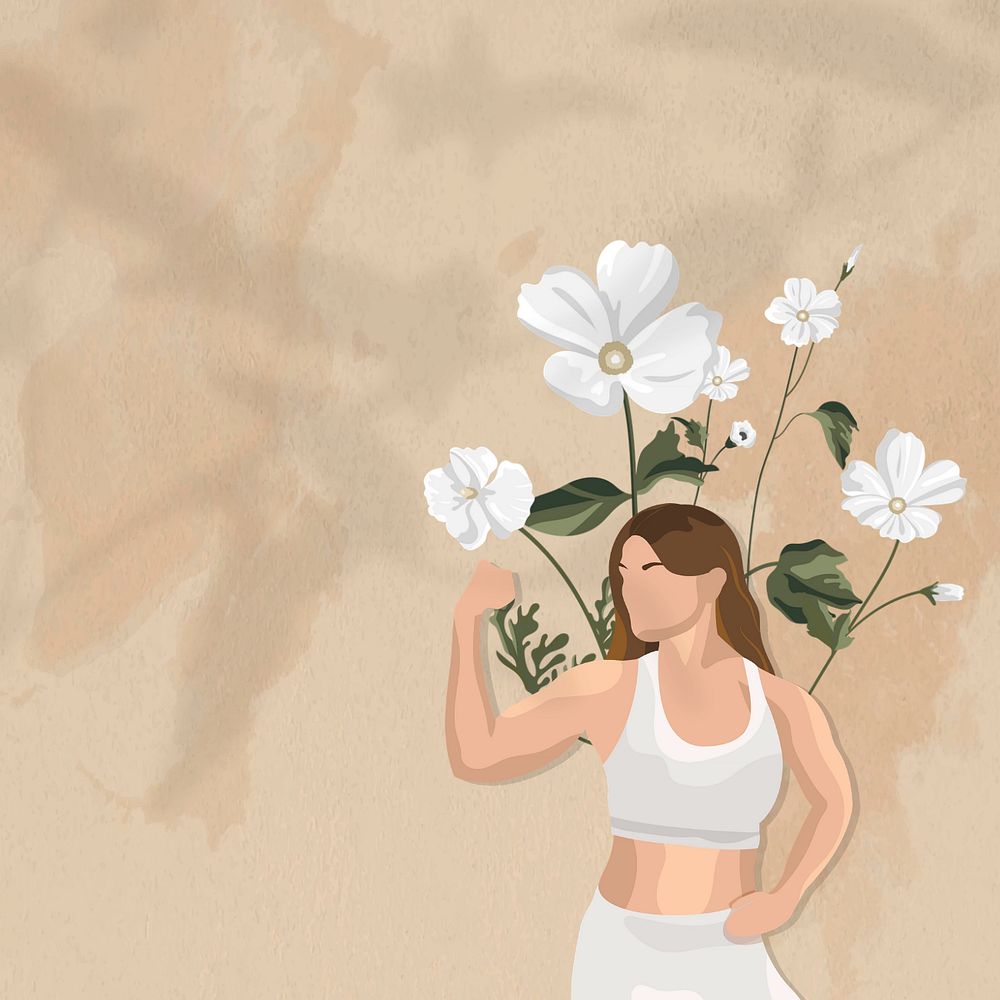 Woman flexing muscle background, health & wellness aesthetic, editable design