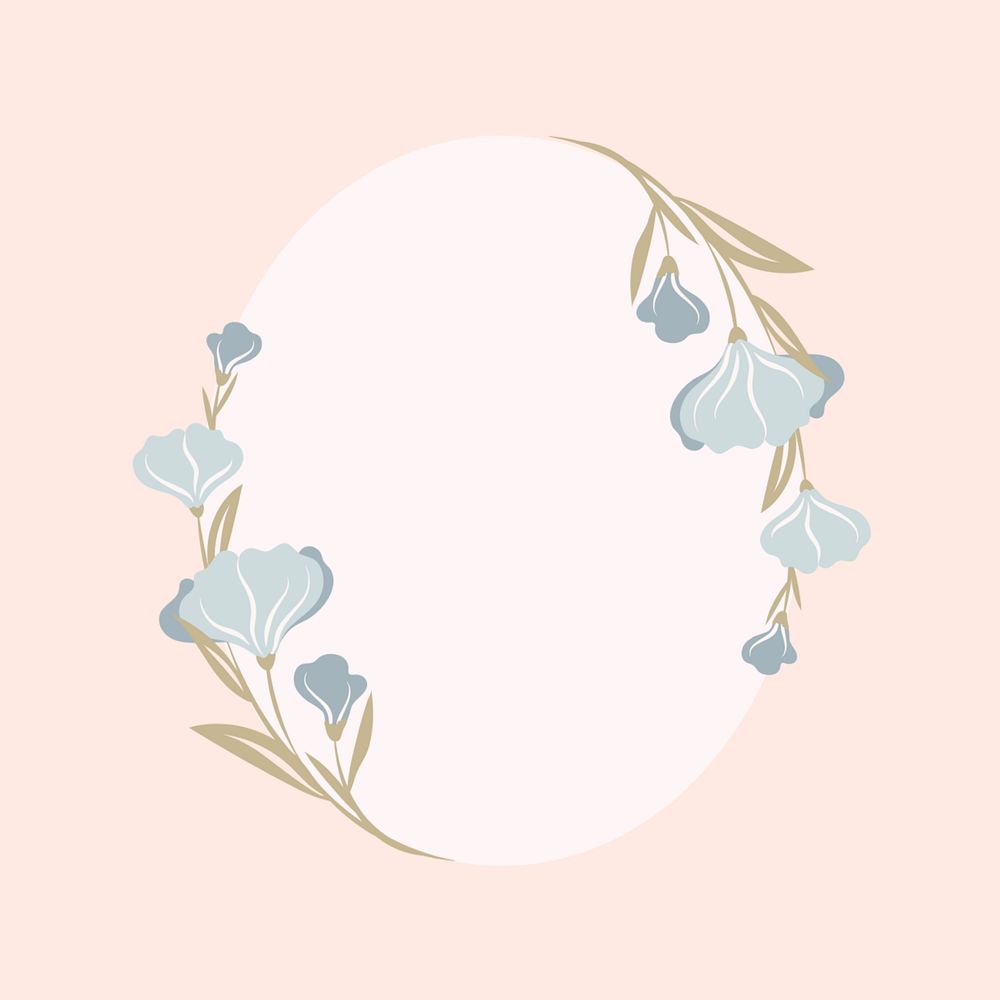 Pastel flower border, oval frame, editable design