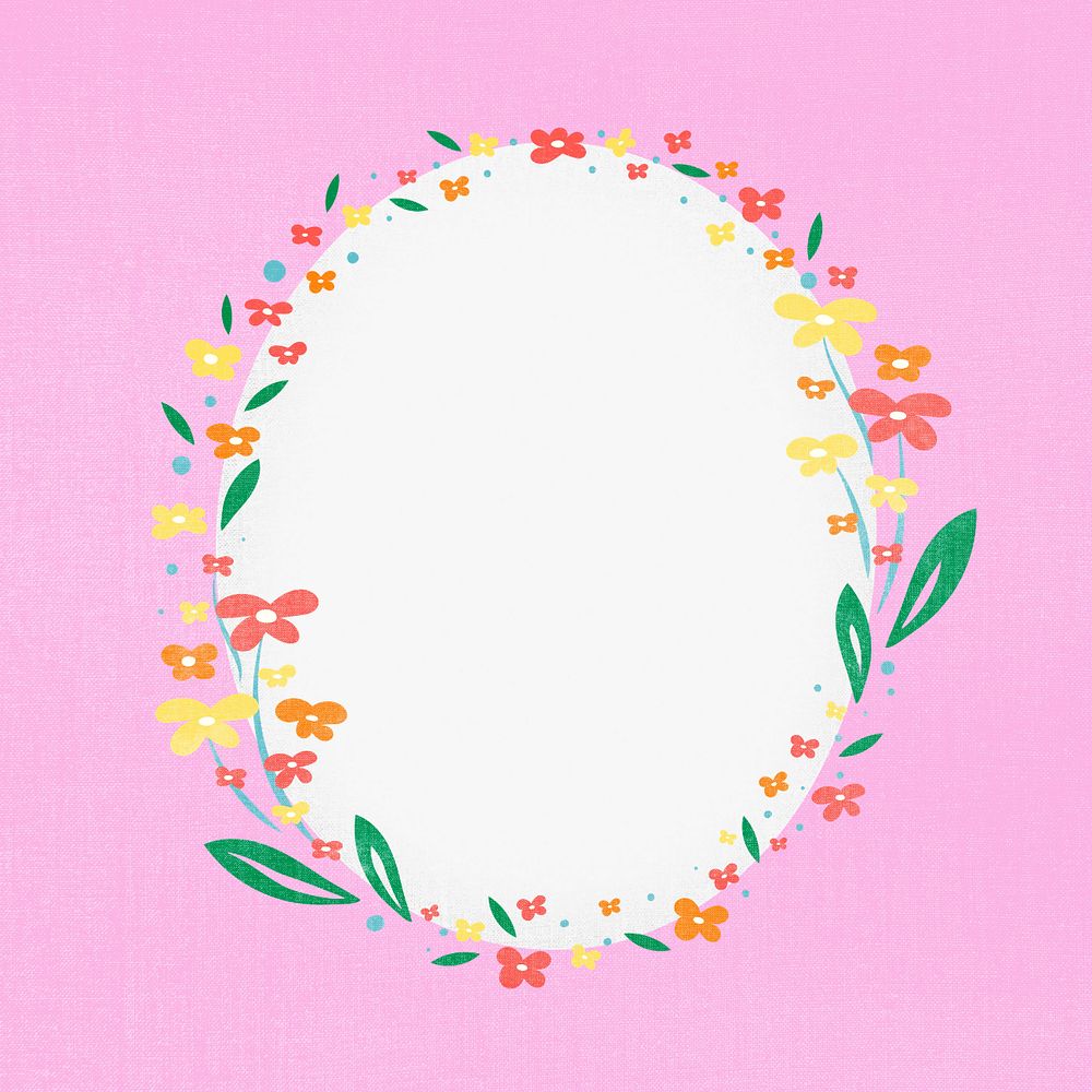 Colorful flower border, round frame, editable design