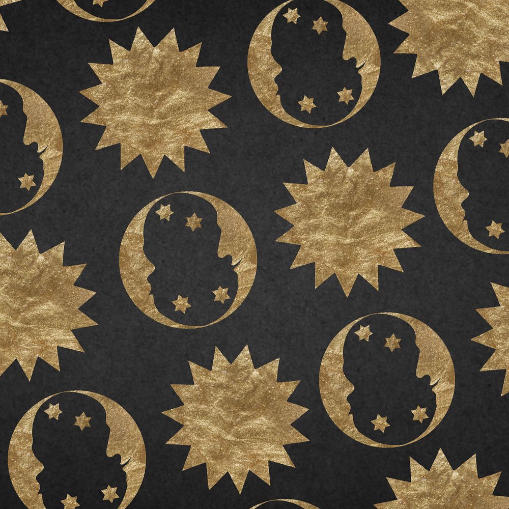 Black gold celestial pattern background, editable design