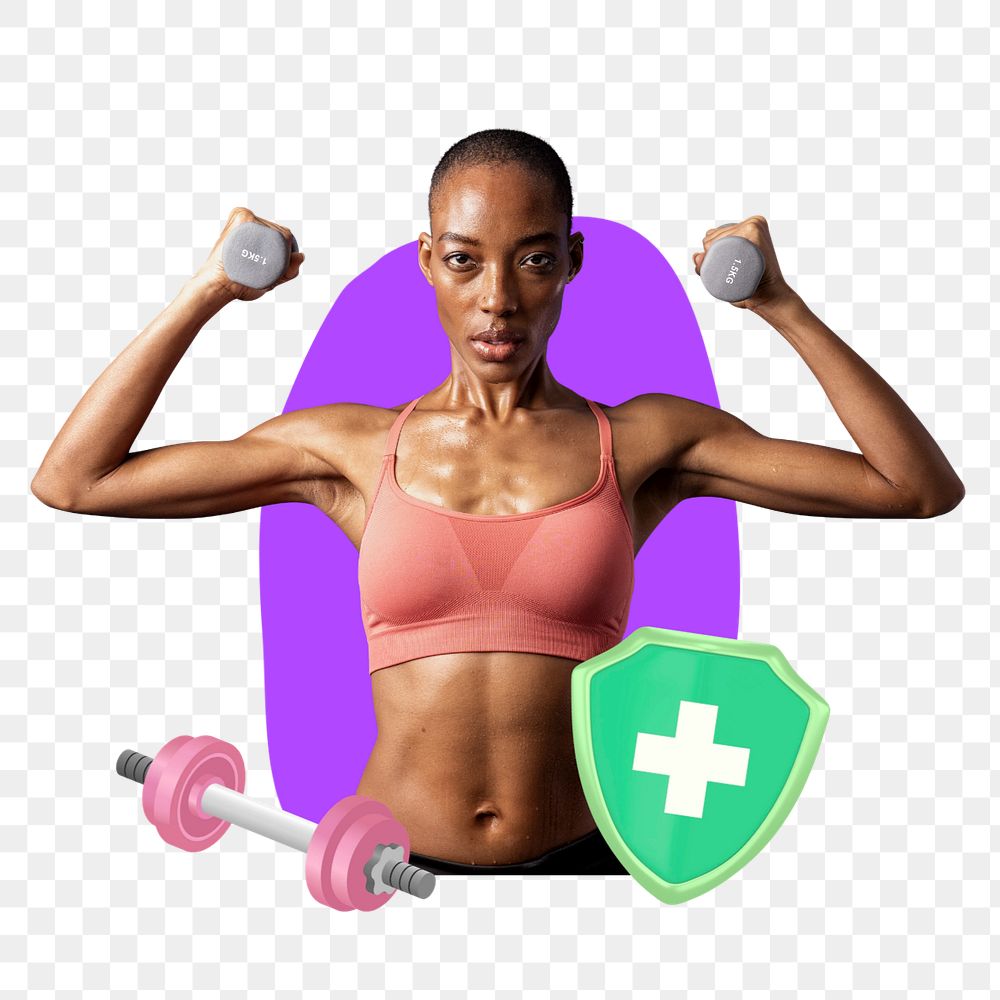 Png exercising woman 3D remix, transparent background, editable design