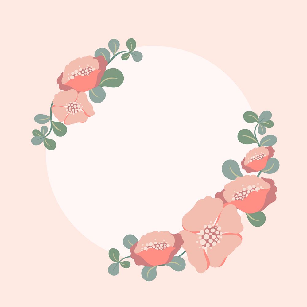 Pastel flower border, round frame, editable design