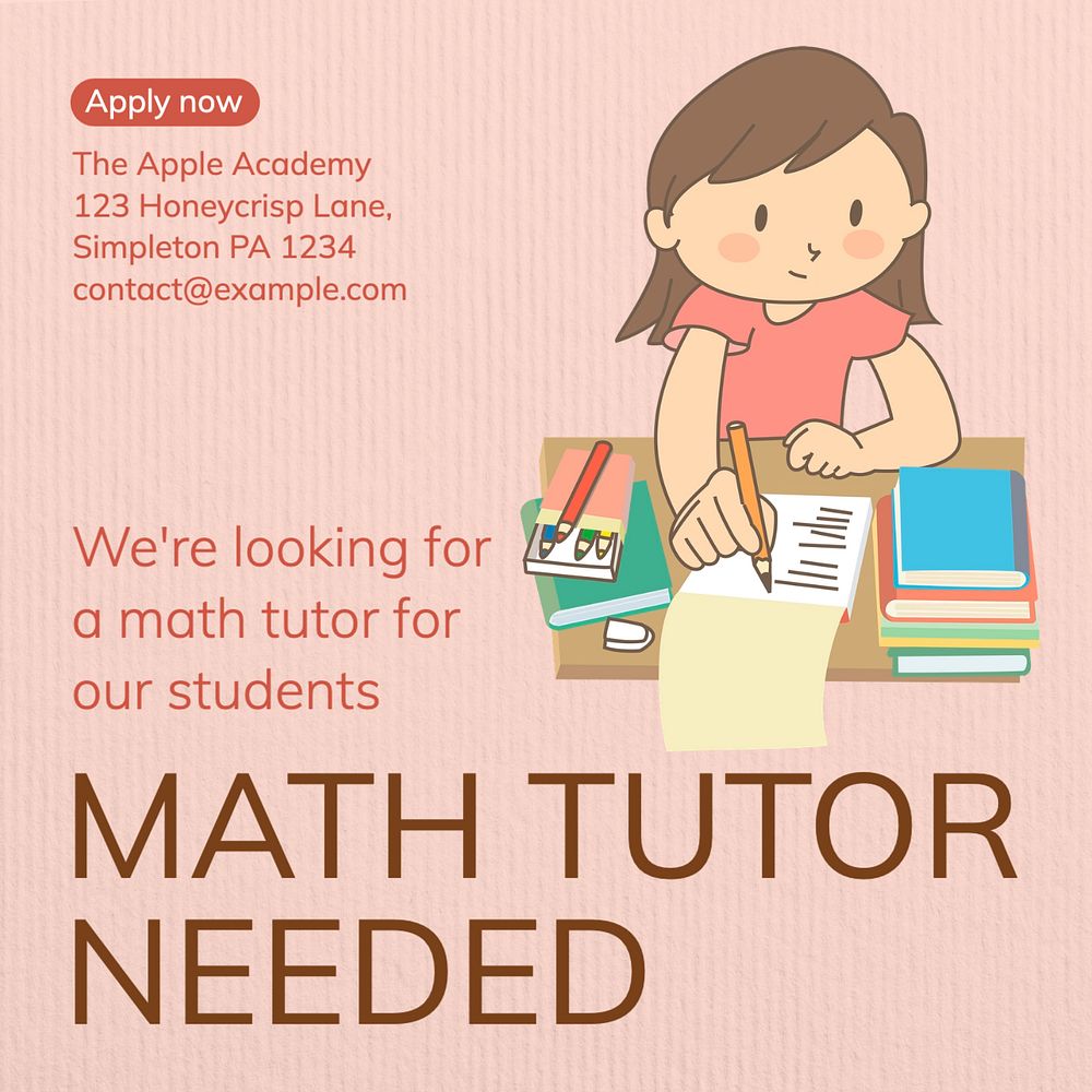 Maths tutor needed Instagram post template, editable text