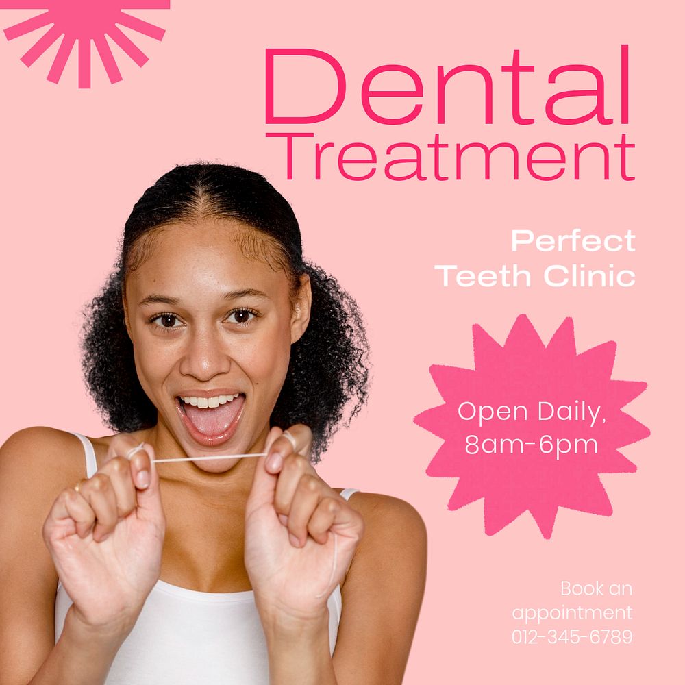 Dental treatment Instagram post template, editable text