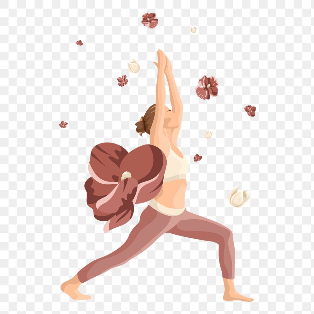 Flower woman png yoga pose, wellness remix, editable design